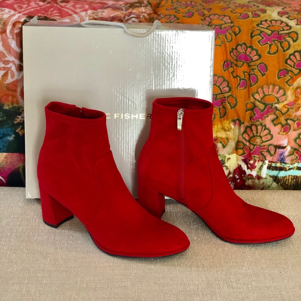 Marc Fisher Dark Red Fabric Ankle Boots
